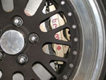 Close-up of installed Brembo brake