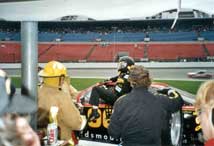 Dubler climbs out of the car